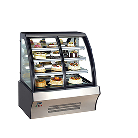 Small Upright Built in Refrigerated Glass Display Case for Cake and Bakery